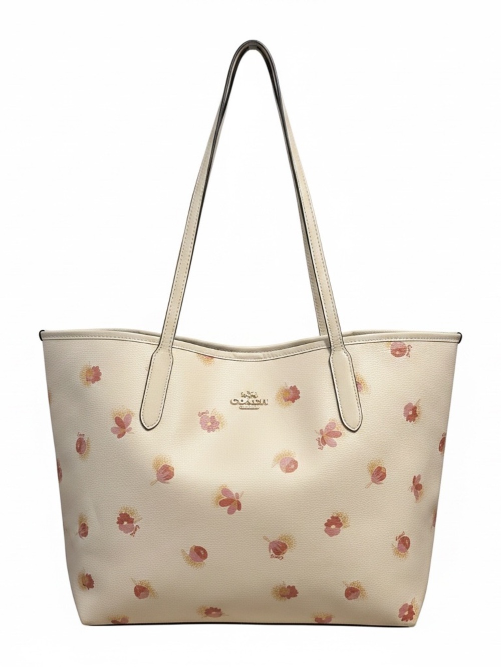 Coach Cream Tote with Pink and Peach Floral Print
